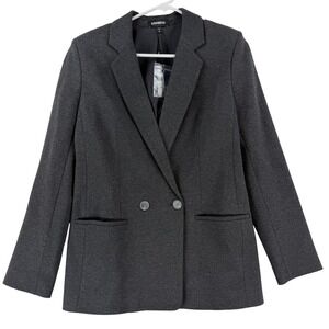 Express Blazer Womens Small Gray‎ Stretch Two Button Lined Suit Jacket Work